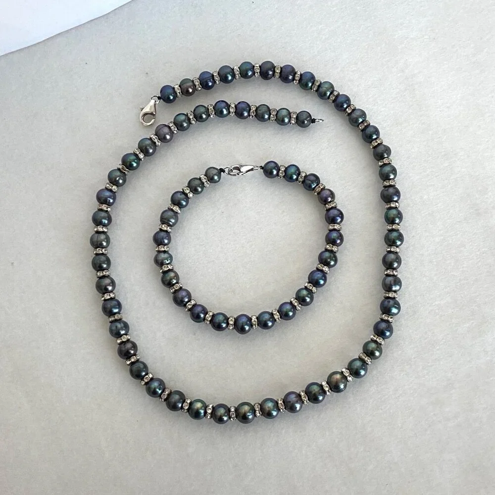 Sterling Silver 925 Round Freshwater Cultured Peacock Pearl Necklace 18